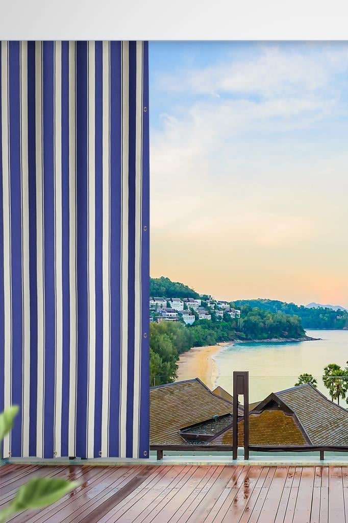 Her ölçüde ENXBOY Seçenekli Kuşgözlü Balkon Perdesi-Balkon Brandası mavi beyaz