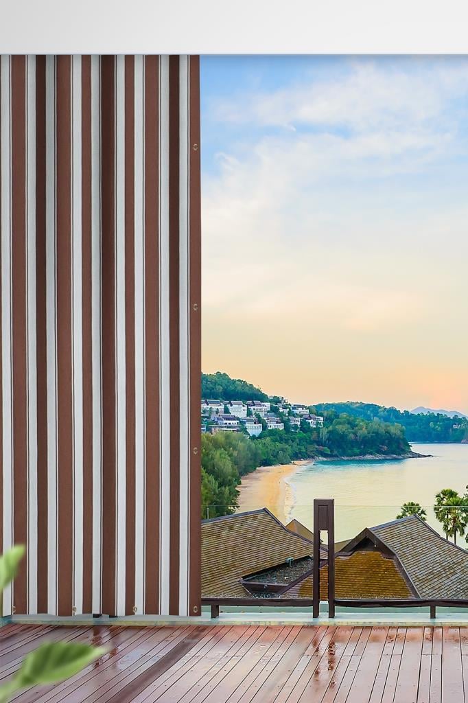 Her ölçüde ENXBOY Seçenekli Kuşgözlü Balkon Perdesi-Balkon Brandası kahve beyaz