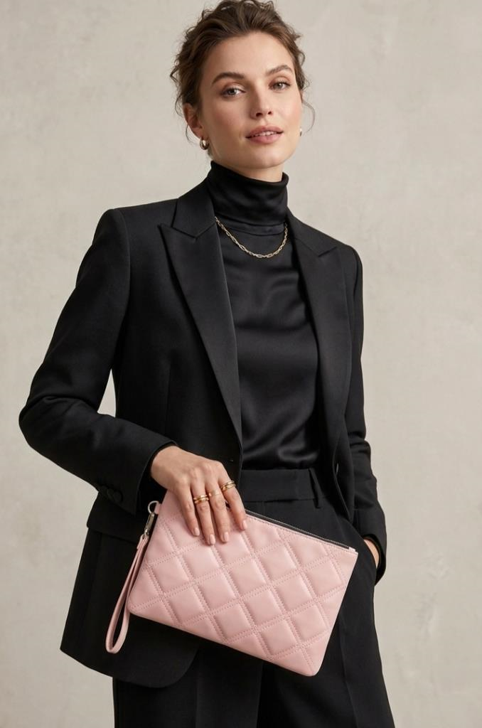 Lavita Portföy & Clutch Çanta Çıkarılabilir Bileklik Askılı PEMBE 25 x 19 cm