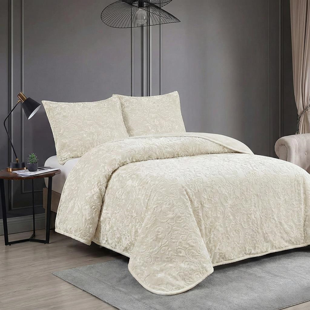 Soft Battaniye Çift Kişilik 220 x 240 Krem Yastık kılıfı hediyeli
