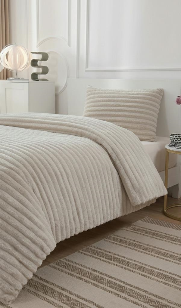 SOFT ÇİZGİ TEK Kişilik Yatak örtüsü 180x240 KREM