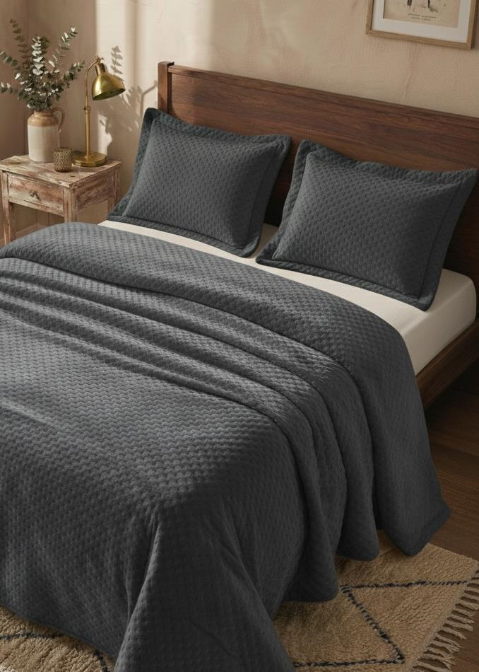 SÜET Çift Kişilik Yatak örtüsü 260x240 ANTRASİT