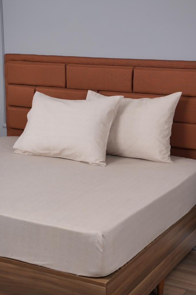 TEK KİŞİLİK LASTİKLİ ÇARŞAF+1 YASTIK KILIFI HEDİYE 100X200 BEJ