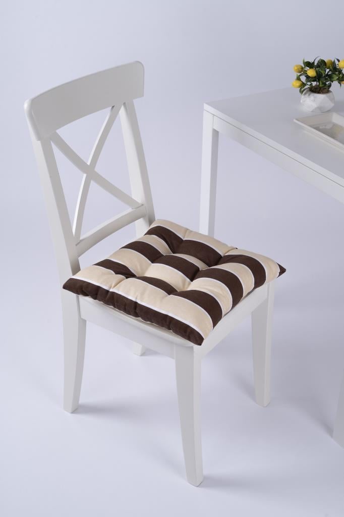 Altınpamuk Beta Pofidik Kahve Krem Sandalye Minderi Bağcıklı 40x40cm