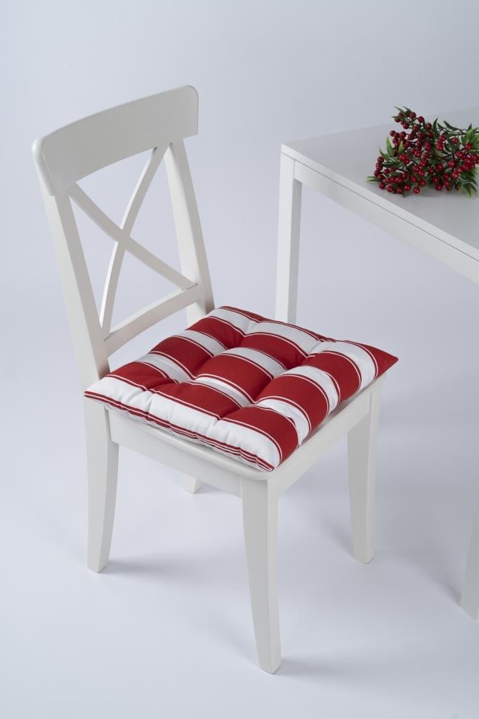 Altınpamuk Beta Pofidik Kırmızı Beyaz Sandalye Minderi Bağcıklı 40x40cm