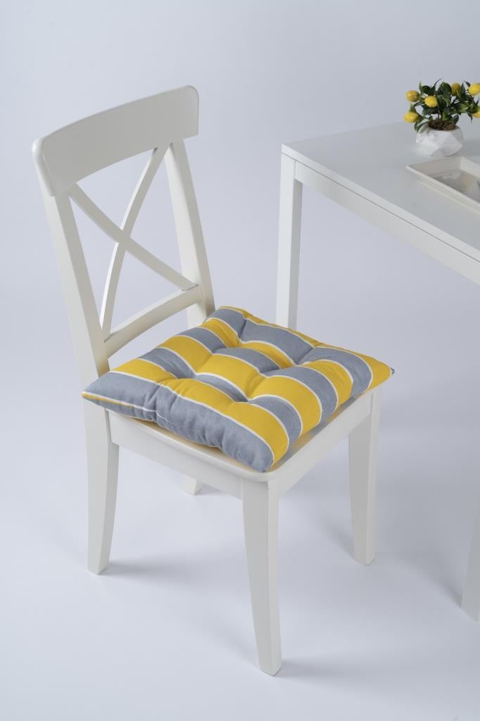 Altınpamuk Beta Pofidik Sarı Gri Sandalye Minderi Bağcıklı 40x40cm