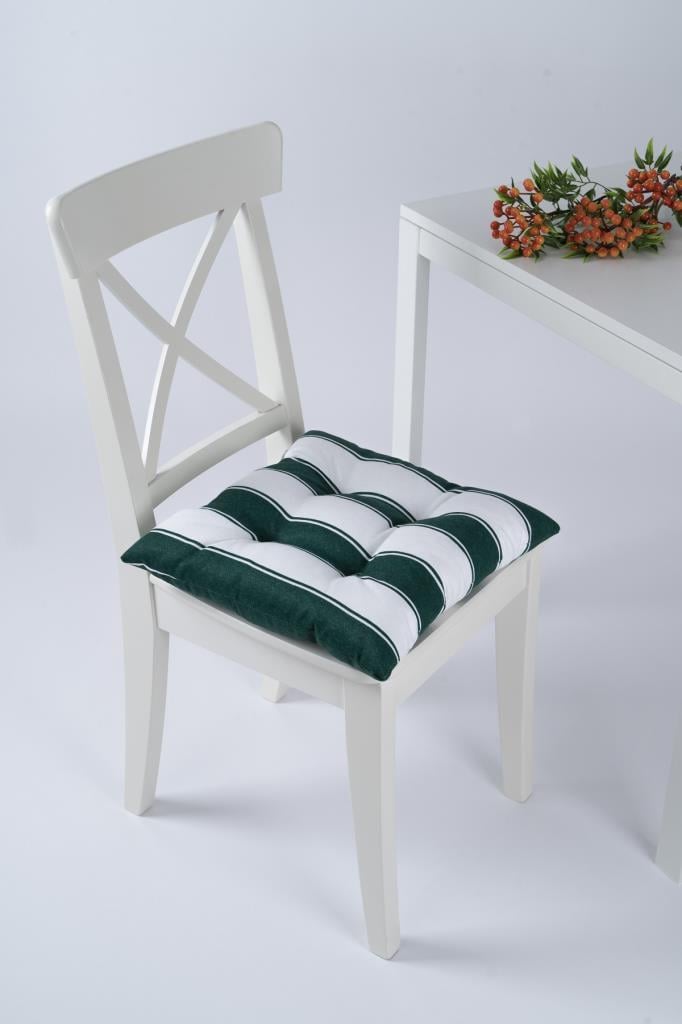 Altınpamuk Beta Pofidik Yeşil Beyaz Sandalye Minderi Bağcıklı 40x40cm