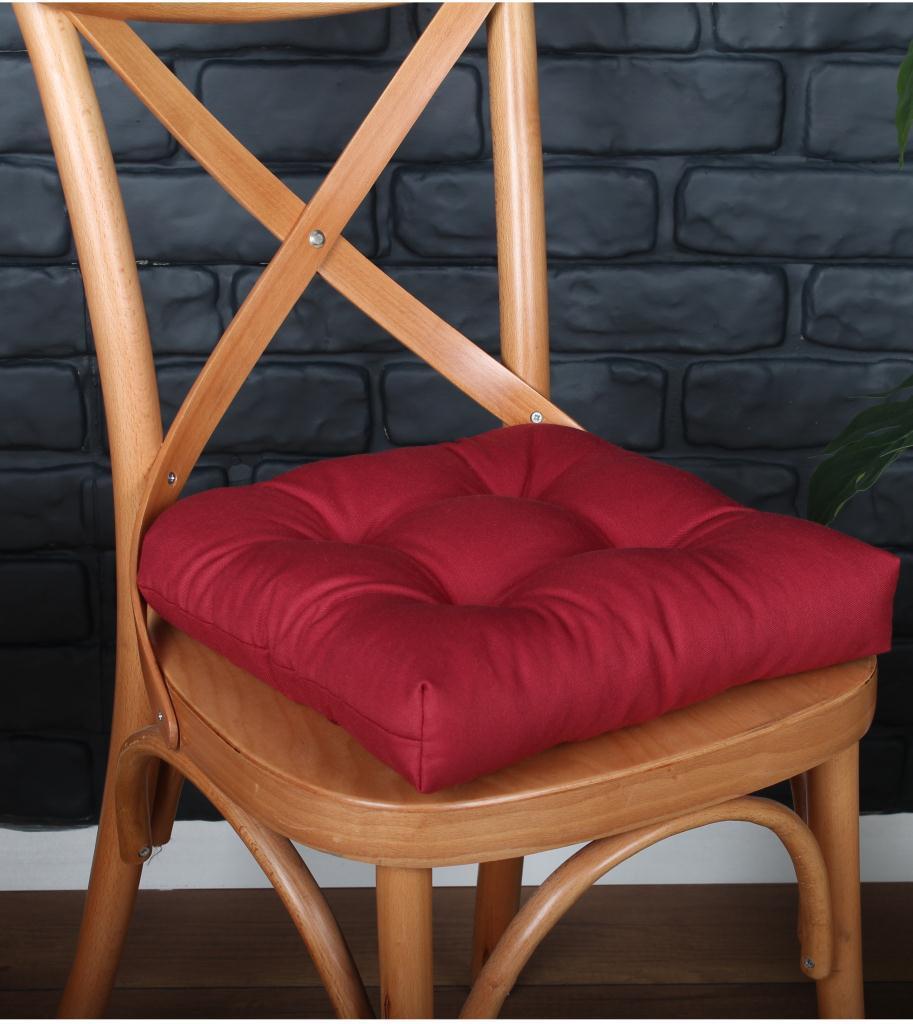 Altınpamuk GOLD Pofidik Bordo Sandalye Minderi Özel Dikişli Bağcıklı 40x40cm