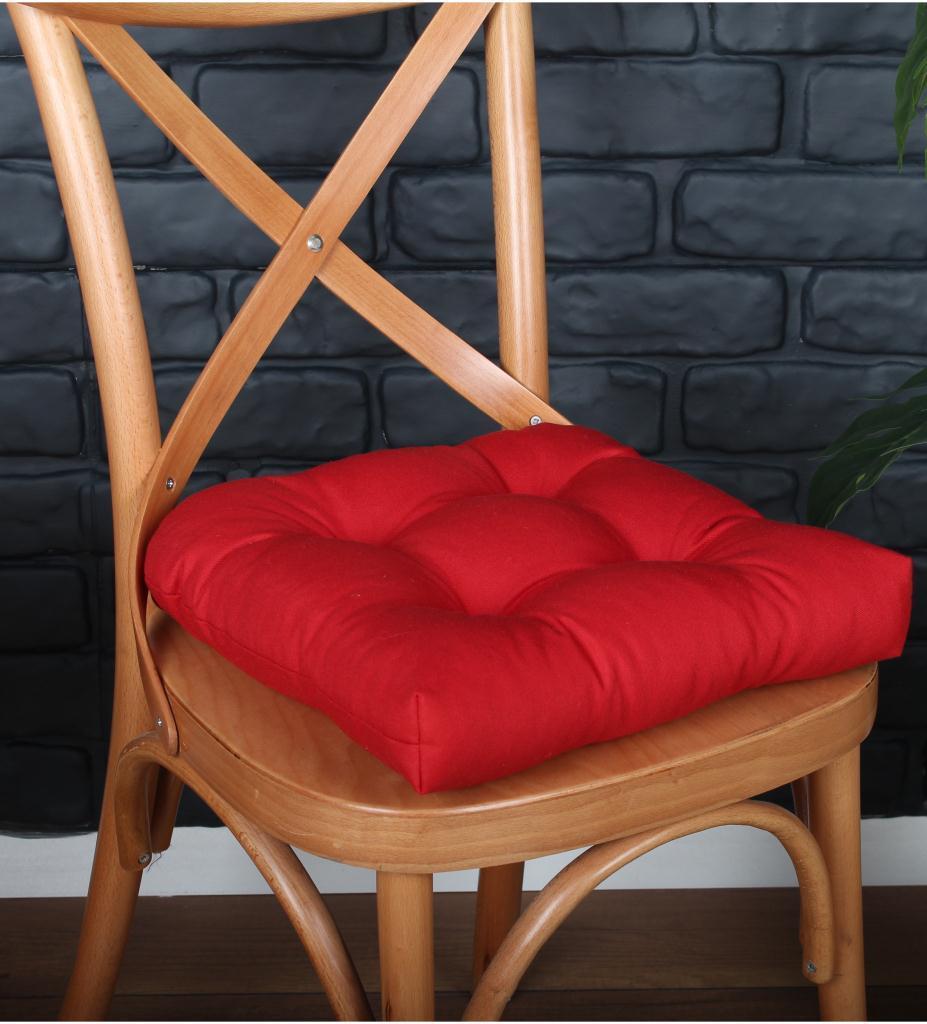 Altınpamuk GOLD Pofidik Kırmızı Sandalye Minderi Özel Dikişli Bağcıklı 40x40cm