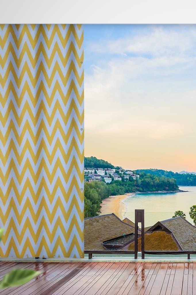 Altınpamuk Her ölçüde ENXBOY Seçenekli Kuşgözlü Balkon Perdesi-Balkon Brandası sarı zikzak