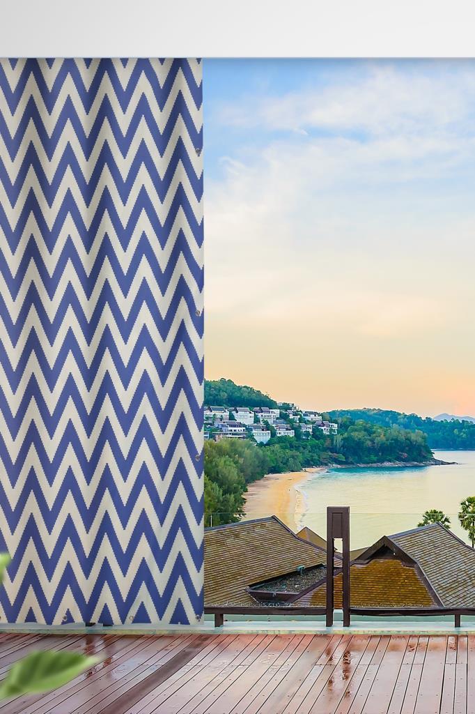 Altınpamuk Her ölçüde ENXBOY Seçenekli Kuşgözlü Balkon Perdesi-Balkon Brandası mavi zikzak