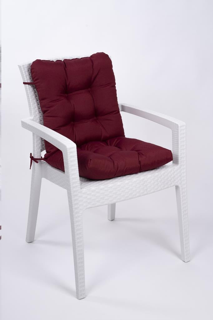 Altınpamuk Neva Pofidik Bordo Arkalıklı Sandalye minderi özel dikişli bağcıklı 44x94 cm 