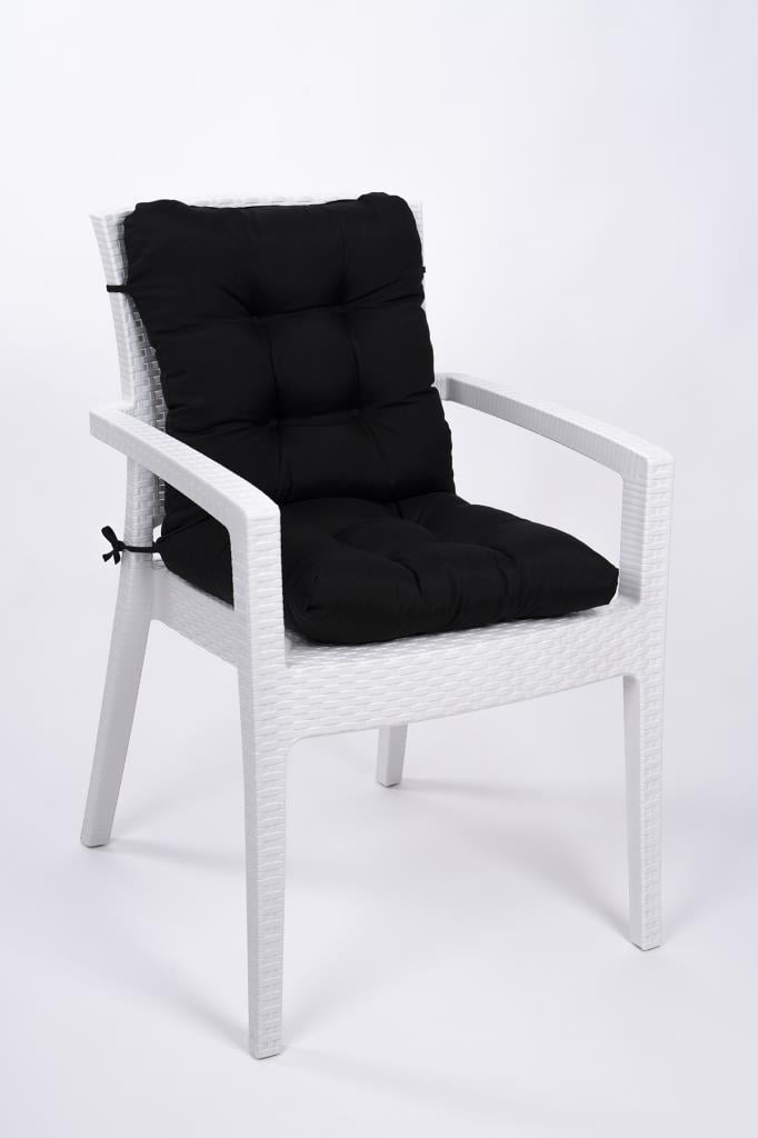 Altınpamuk Neva Pofidik Siyah Arkalıklı Sandalye minderi özel dikişli bağcıklı 44x94 cm 