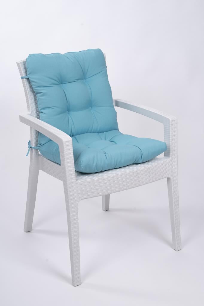 Altınpamuk Neva Pofidik Turkuaz Arkalıklı Sandalye minderi özel dikişli bağcıklı 44x94 cm 