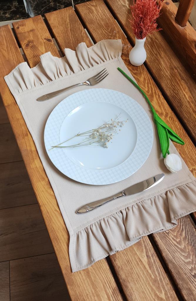 Bahar Keten 2 kenar Fırfırlı BEJ Vintage Amerikan Servis 30X50