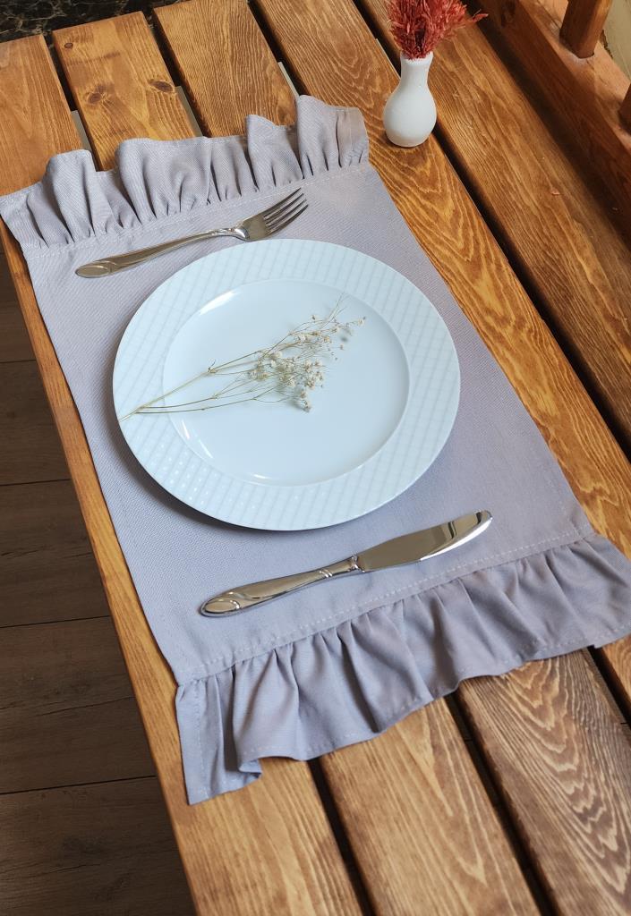 Bahar Keten 2 kenar Fırfırlı Gri Vintage Amerikan Servis 30X50