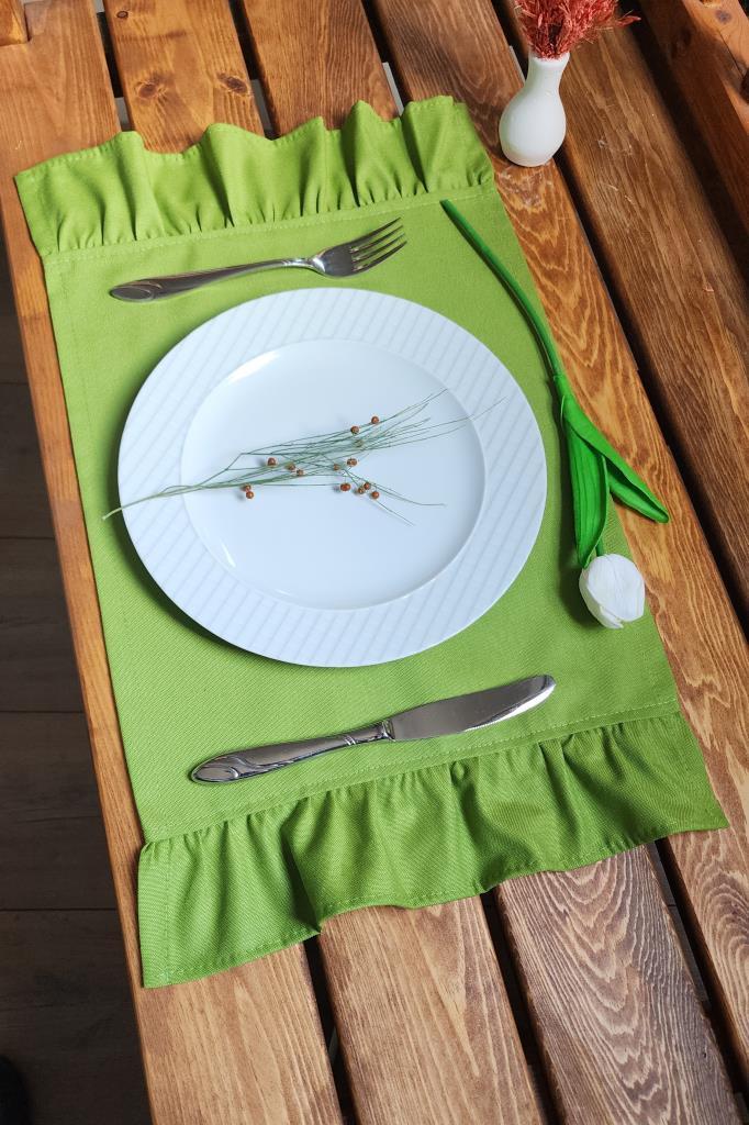 Bahar Keten 2 kenar Fırfırlı Yeşil Vintage Amerikan Servis 30X50