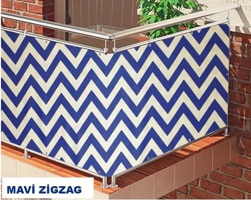 Balkon Demiri Perdesi Korkuluk perdesi Her ölçüde BOY X EN Metal Halkalı Mavi beyaz zikzak