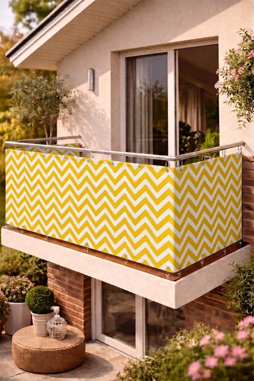 Balkon Demiri Perdesi Korkuluk perdesi Her ölçüde BOY X EN Metal Halkalı Sarı beyaz zikzak