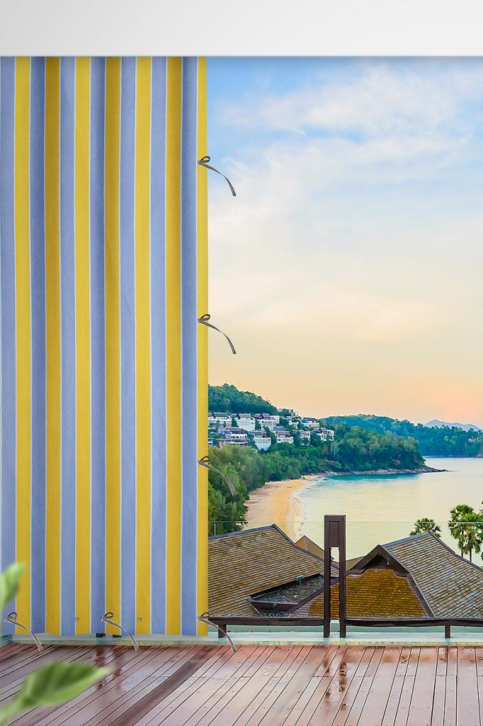 Balkon Perdesi Branda Kumaşı-yağmur Geçirmez-kalın-bağcıklı-düğmeli Sarı Gri