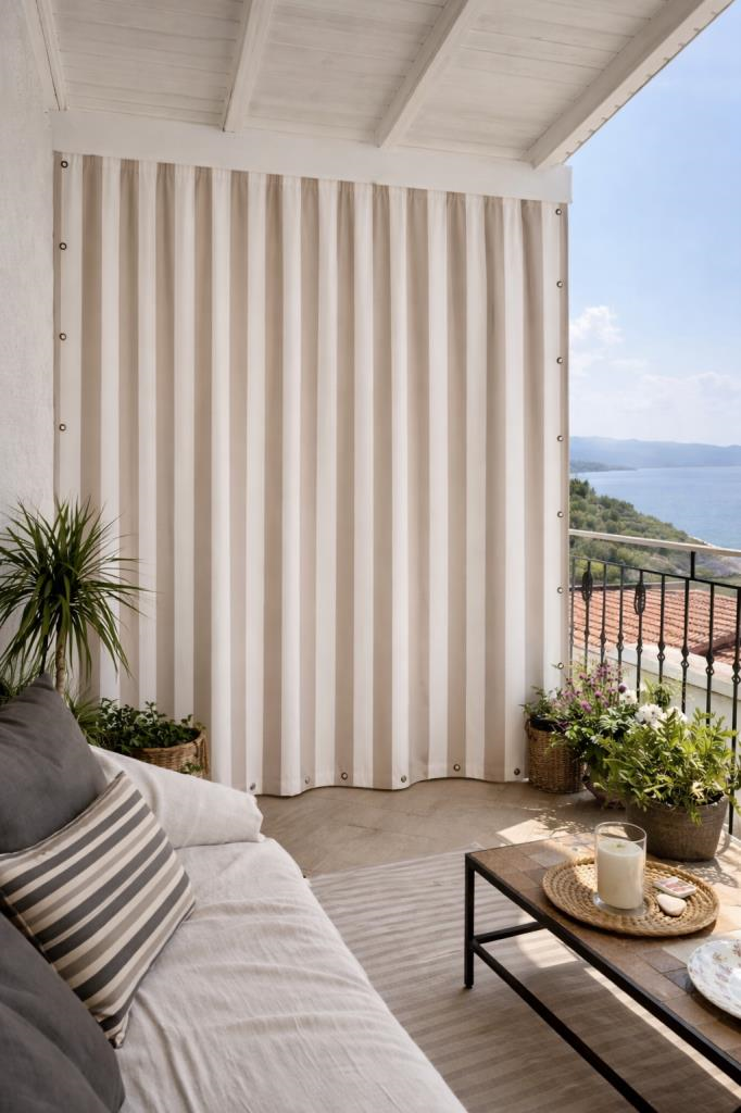 Balkon Perdesi KREM-BEJ Enxboy Seçenekli ''kuşgözlü''balkon Brandası KREM BEJ  Ty901-2