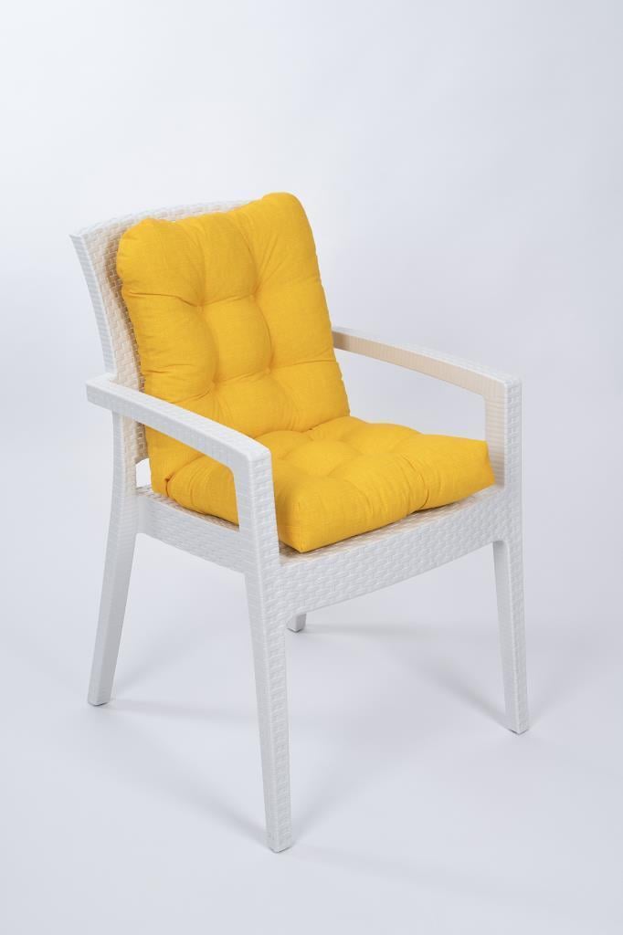 Candy Pofidik Arkalıklı Sarı Sandalye Minderi Özel Dikişli Bağcıklı 43x88 Cm