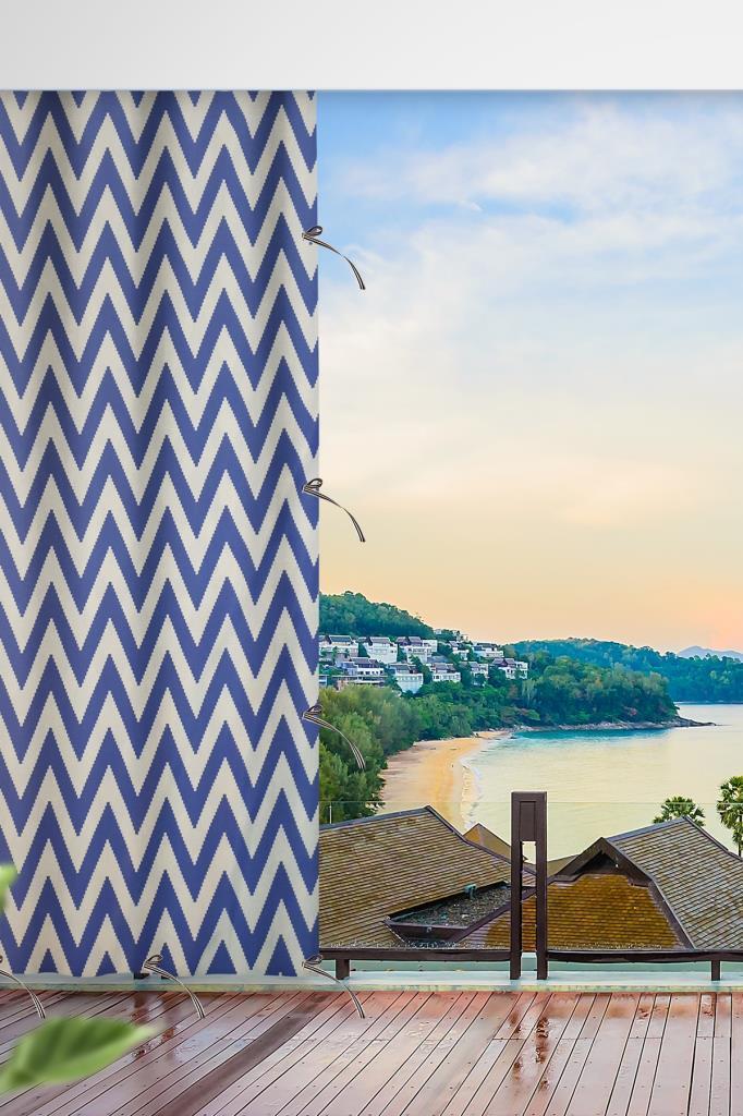 Her ölçüde ENXBOY Seçenekli Bağcıklı Balkon Perdesi-Balkon Brandası MAVİ zikzak
