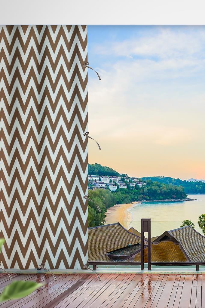 Her ölçüde ENXBOY Seçenekli Bağcıklı Balkon Perdesi-Balkon Brandası KAHVE zikzak