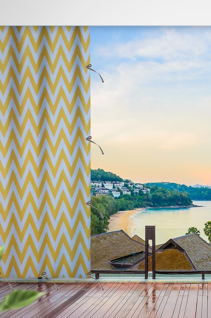 Her ölçüde ENXBOY Seçenekli Bağcıklı Balkon Perdesi-Balkon Brandası SARI zikzak