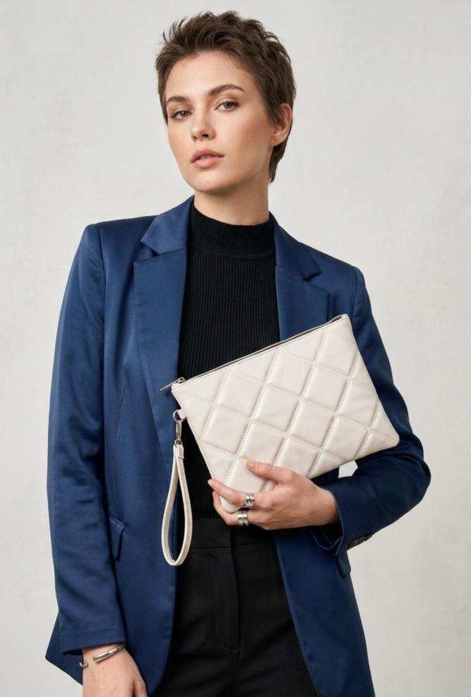 Lavita Portföy & Clutch Çanta Çıkarılabilir Bileklik Askılı Krem 25 x 19 cm