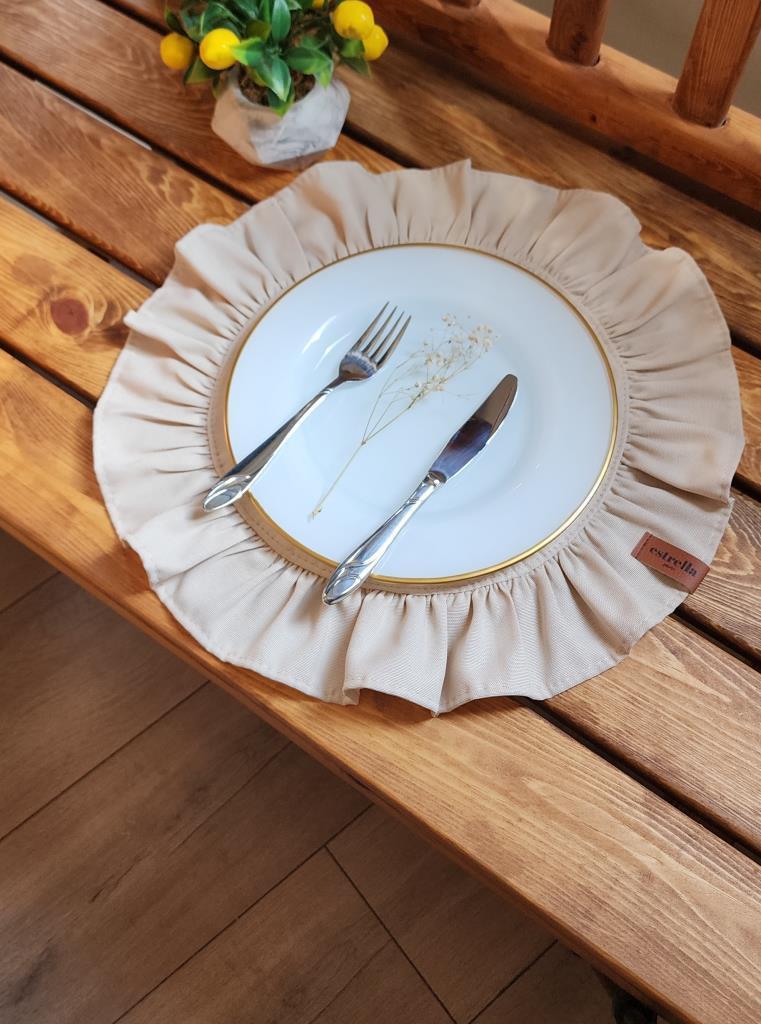 LİZBON Keten Yuvarlak Fırfırlı 2 li Vintage amerikan servis bej 40X40
