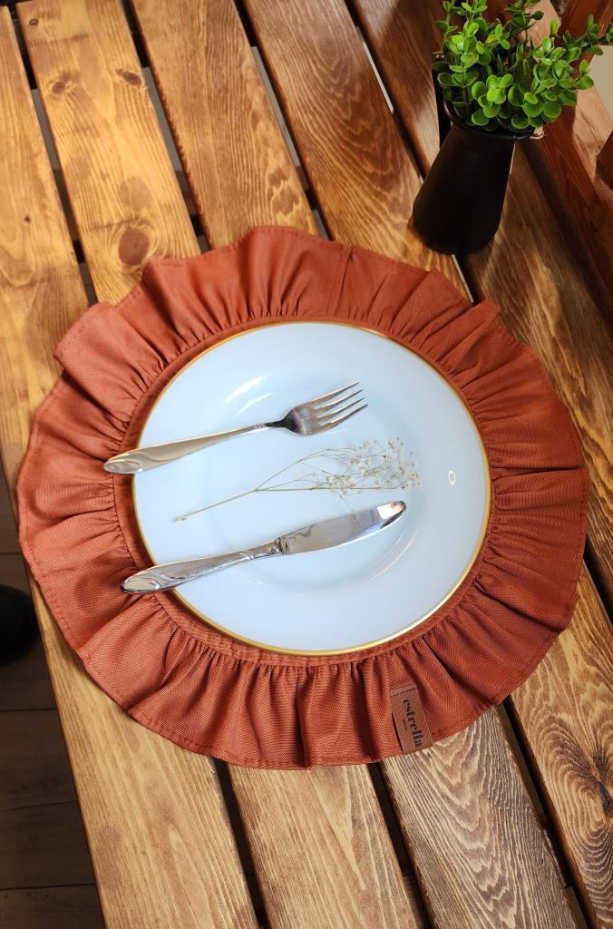 LİZBON Keten Yuvarlak Fırfırlı 2 li Vintage amerikan servis Sarı 40X40