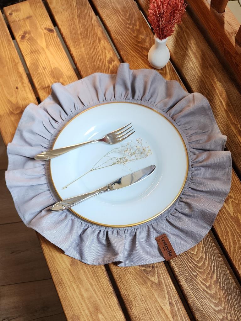 LİZBON Keten Yuvarlak Fırfırlı 2 li Vintage amerikan servis Krem 40X40