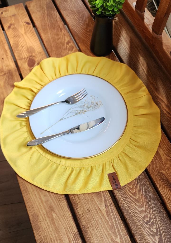 LİZBON Keten Yuvarlak Fırfırlı 2 li Vintage amerikan servis Sarı 40X40