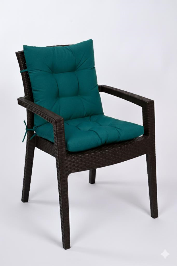 Neva Pofidik Zümrüt Yeşili Arkalıklı Sandalye minderi özel dikişli bağcıklı 44x84 cm 