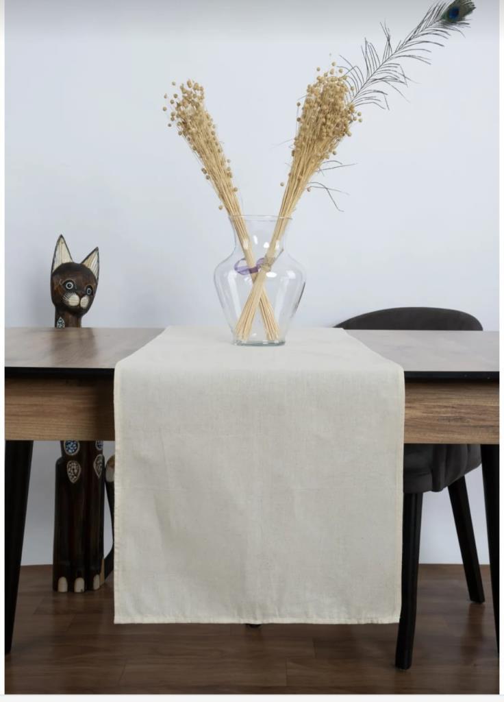 Organik Ham Keten Runner Örtü Vintage BEJ 40X140