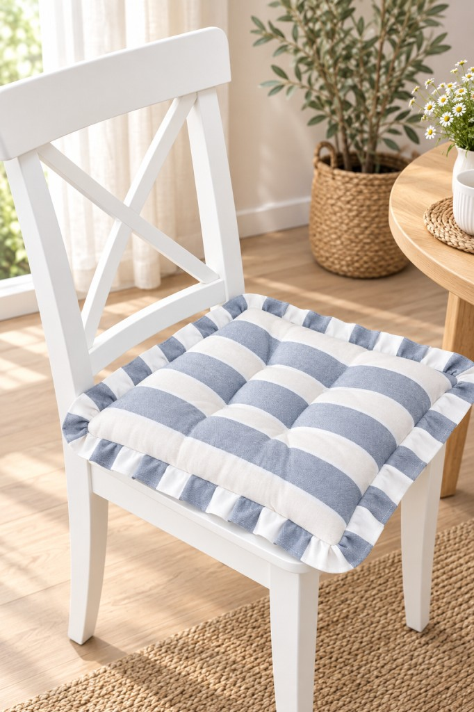 ROYAL FIRFIRLI Pofidik GRİ KREM Sandalye Minderi Bağcıklı 42x42cm