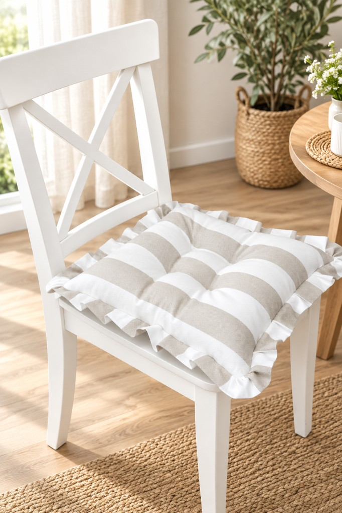 ROYAL FIRFIRLI Pofidik KREM BEJ Sandalye Minderi Bağcıklı 42x42cm