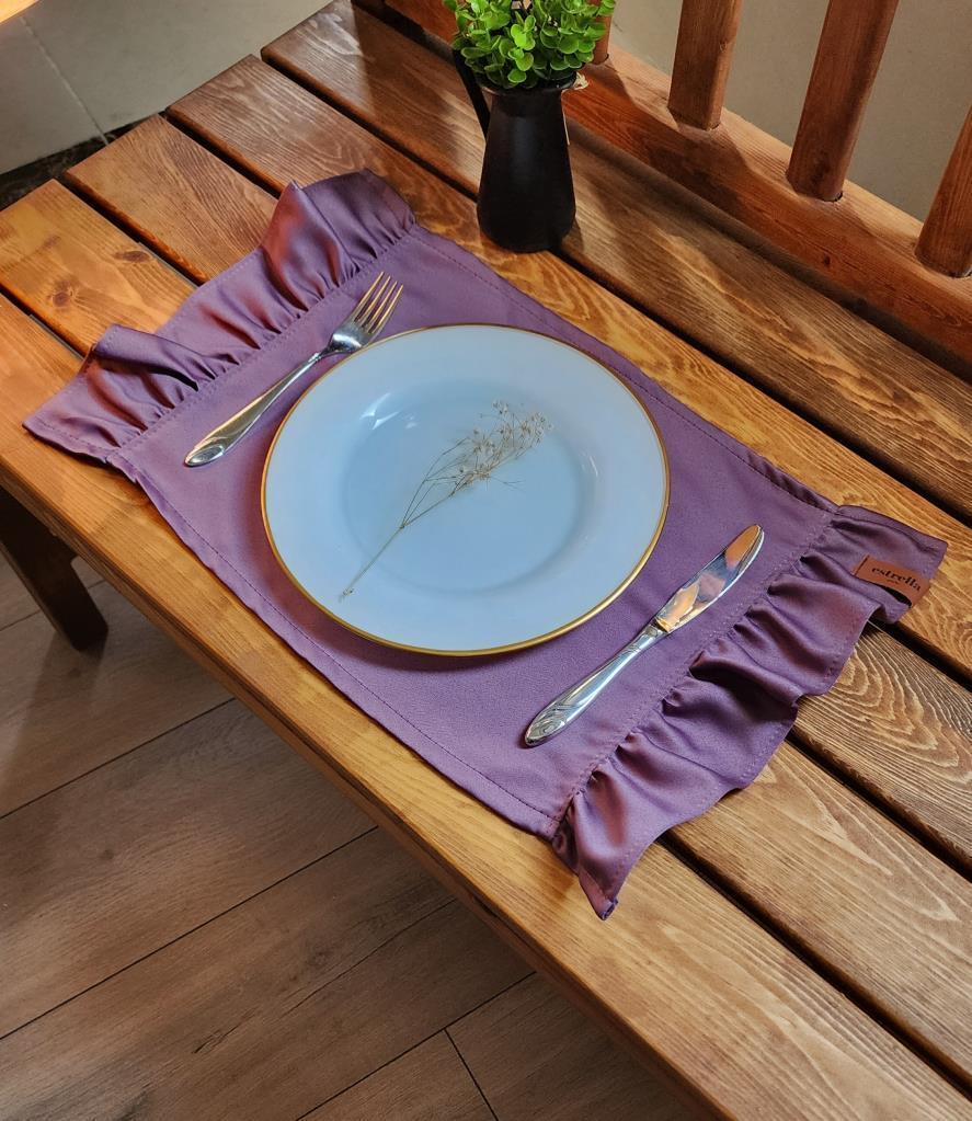 SERRA Saten 2 kenar Fırfırlı Mürdüm Vintage Amerikan Servis 30X50