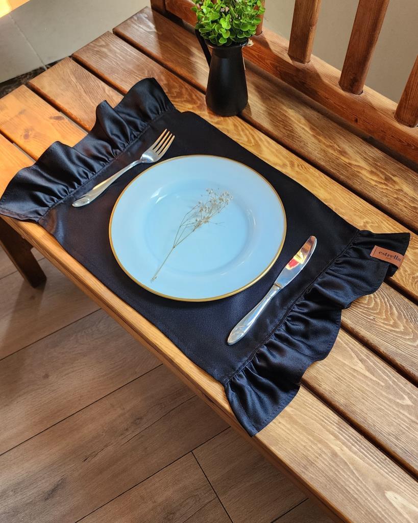SERRA Saten 2 kenar Fırfırlı Siyah Vintage Amerikan Servis 30X50