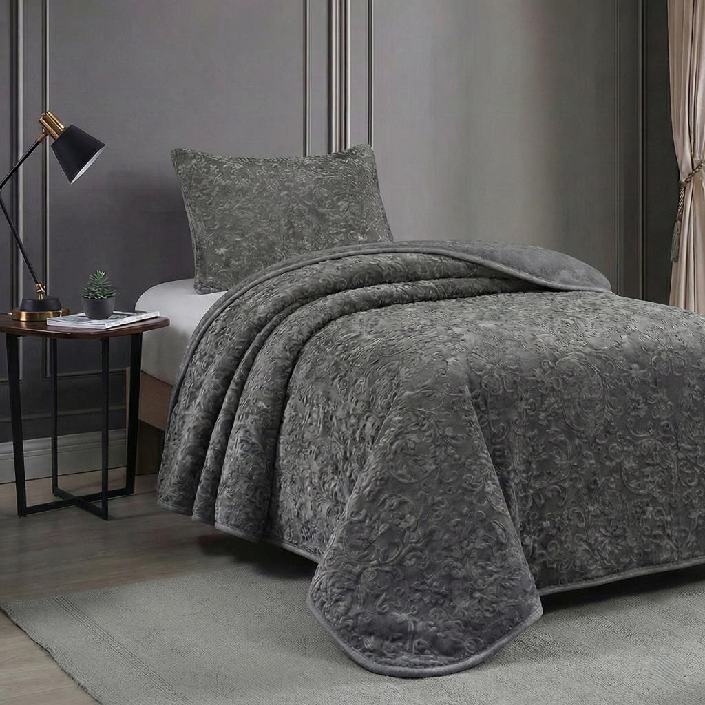 Soft Battaniye Tek Kişilik 180 x 240 Antrasit Yastık kılıfı hediyeli