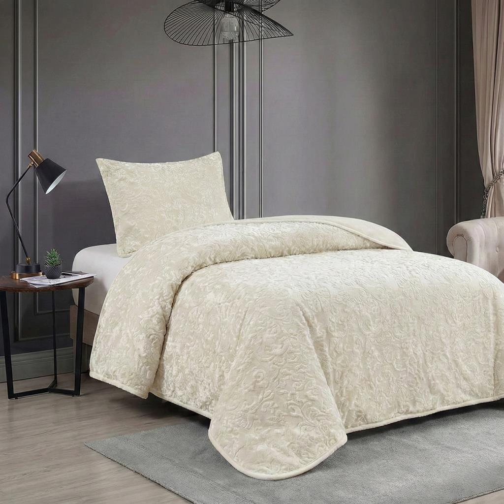 Soft Battaniye Tek Kişilik 180 x 240 Krem Yastık kılıfı hediyeli