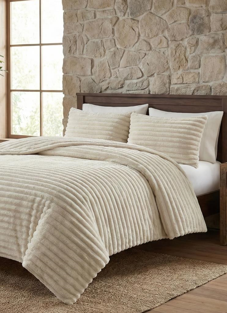 SOFT ÇİZGİ Çift Kişilik Yatak örtüsü 260x240 BEJ