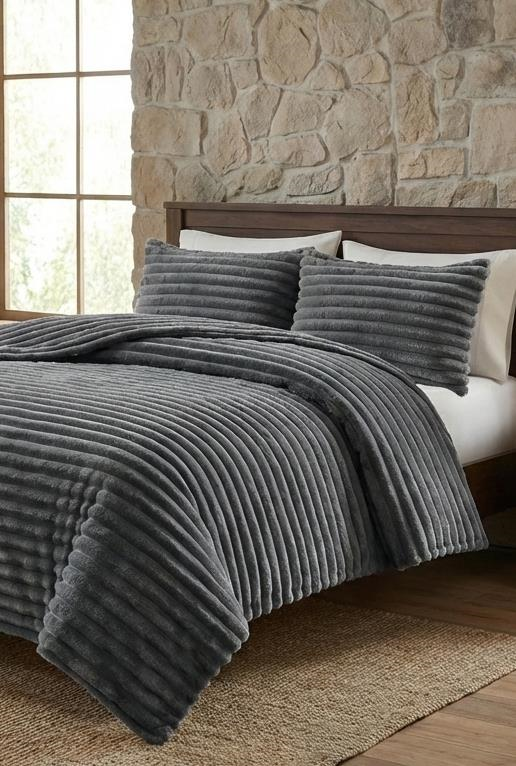 SOFT ÇİZGİ Çift Kişilik Yatak örtüsü 260x240 GRİ