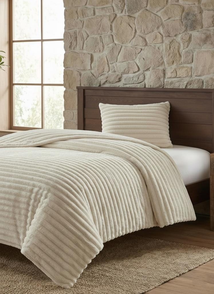 SOFT ÇİZGİ TEK Kişilik Yatak örtüsü 180x240 BEJ