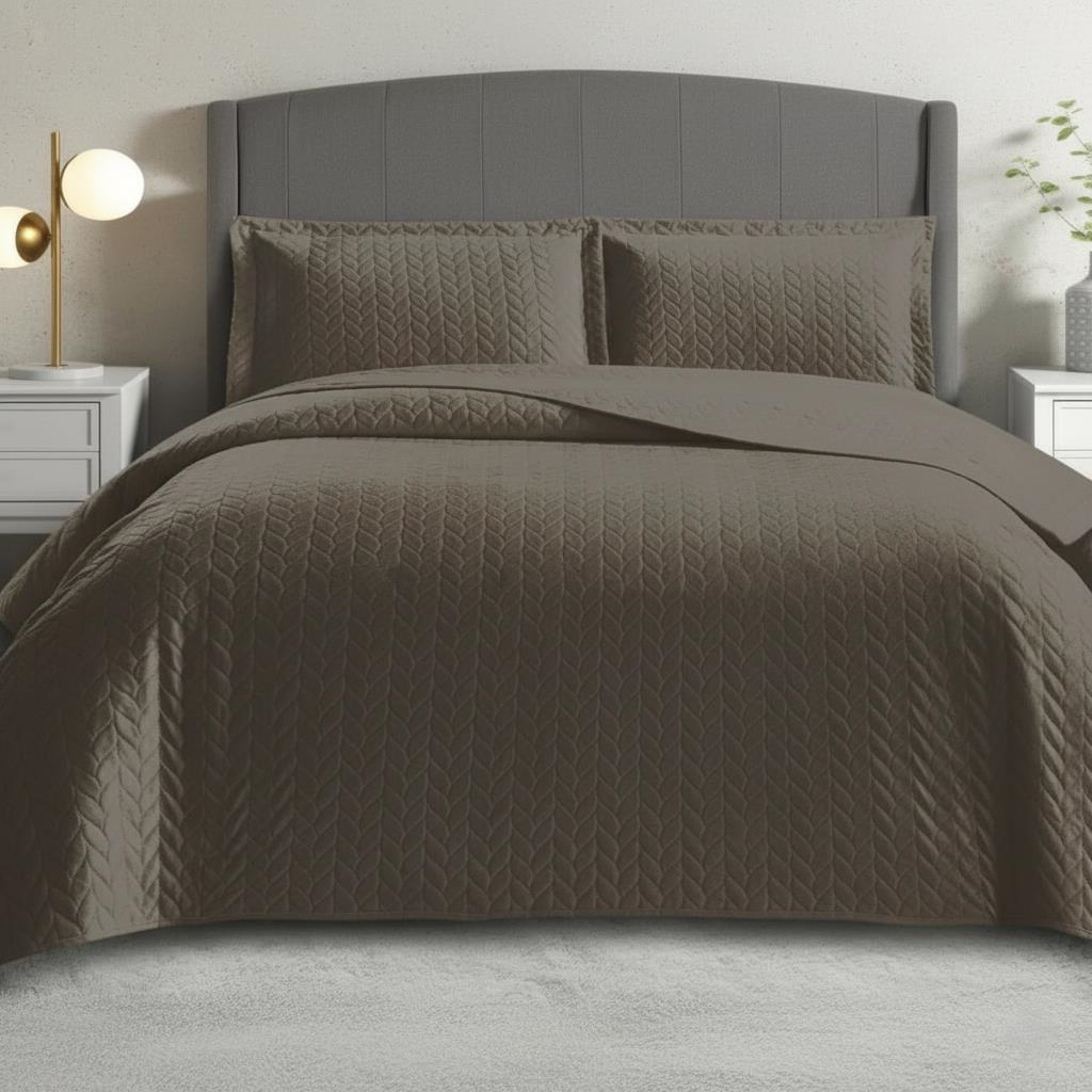 SÜET Başak Çift Kişilik Yatak örtüsü 260x240 VİZON