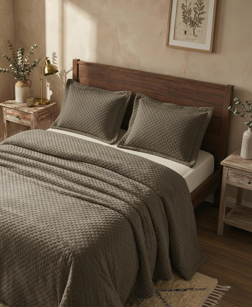 SÜET Çift Kişilik Yatak örtüsü 260x240 VİZON