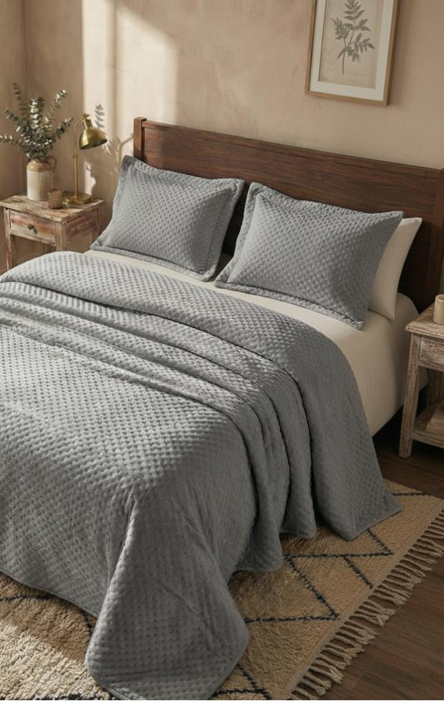 SÜET Çift Kişilik Yatak örtüsü 260x240 GRİ