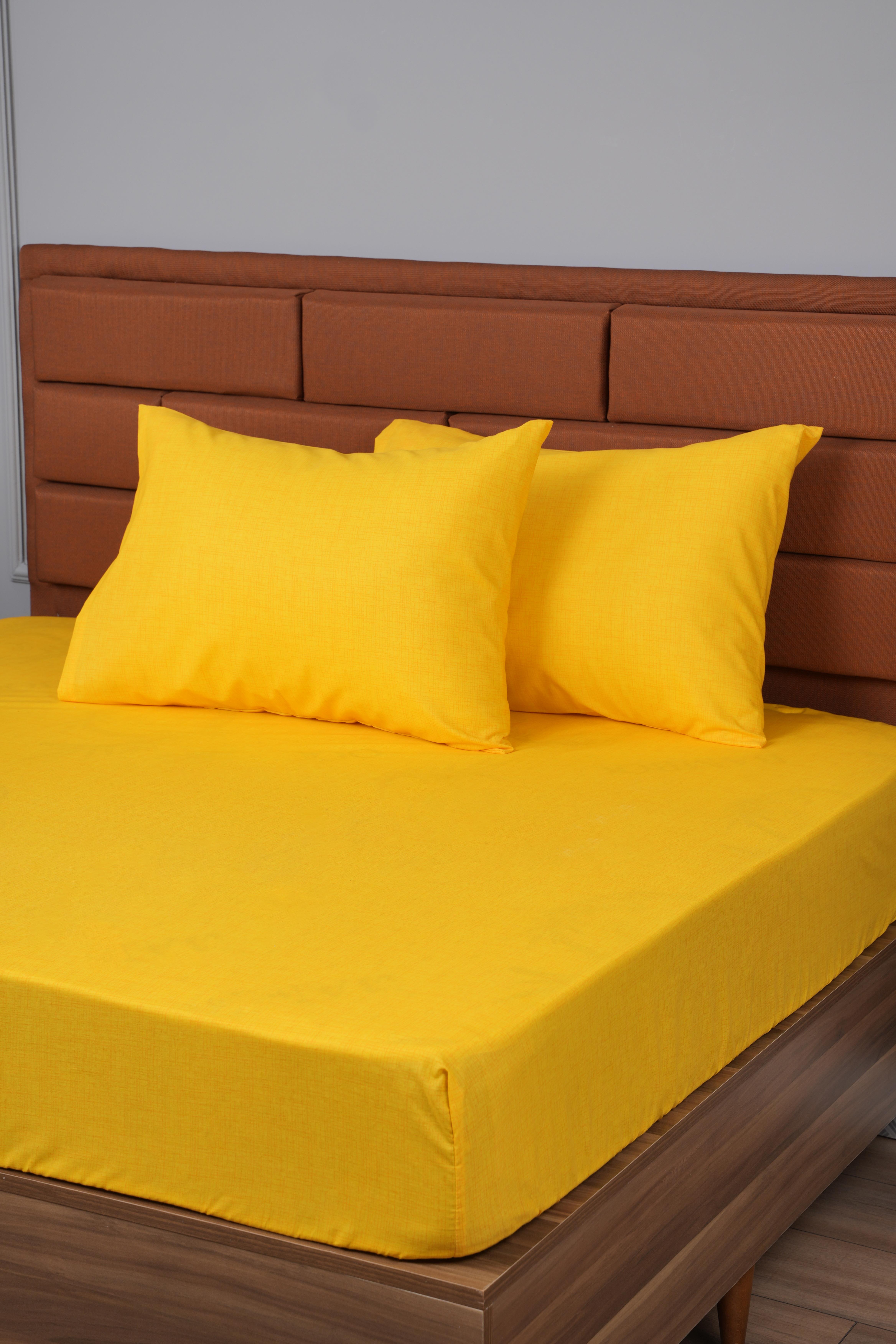 TEK KİŞİLİK LASTİKLİ ÇARŞAF+1 YASTIK KILIFI HEDİYE 100X200 SARI