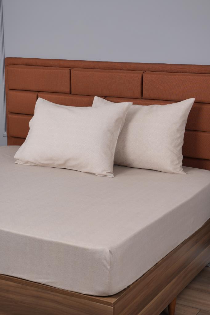TEK KİŞİLİK LASTİKLİ ÇARŞAF+1 YASTIK KILIFI HEDİYE 100X200 BEJ